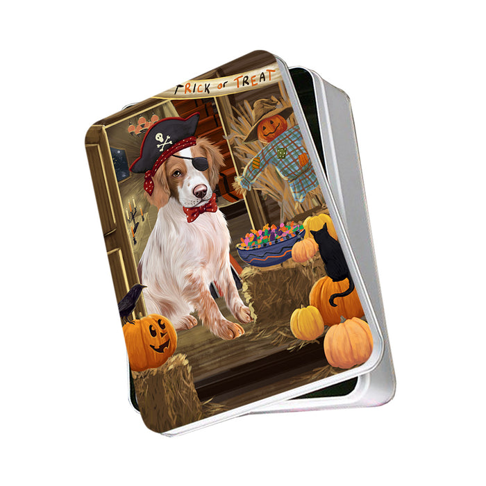 Enter at Own Risk Trick or Treat Halloween Brittany Spaniel Dog Photo Storage Tin PITN53046