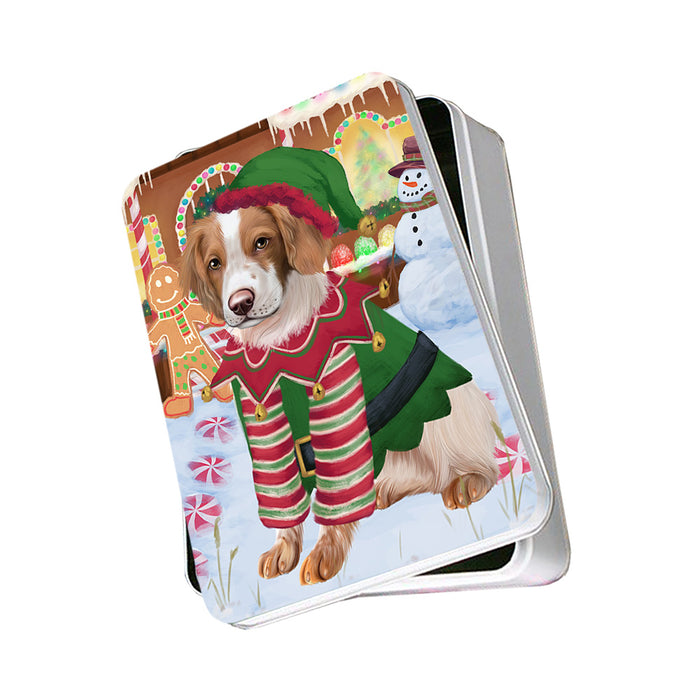 Christmas Gingerbread House Candyfest Brittany Spaniel Dog Photo Storage Tin PITN56135