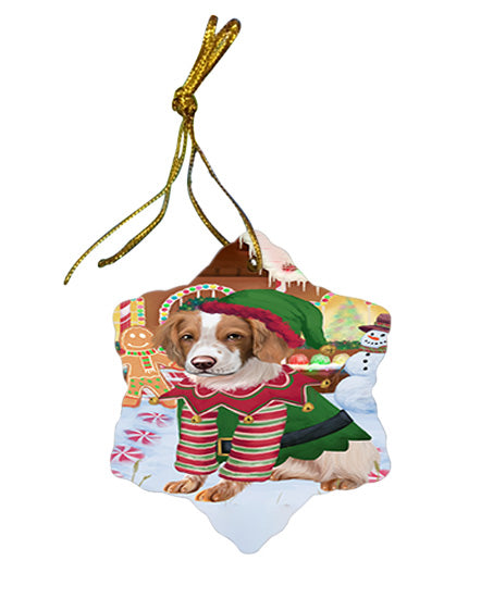 Christmas Gingerbread House Candyfest Brittany Spaniel Dog Star Porcelain Ornament SPOR56572