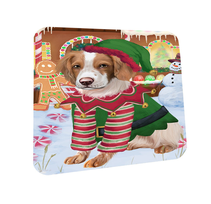 Christmas Gingerbread House Candyfest Brittany Spaniel Dog Coasters Set of 4 CST56174