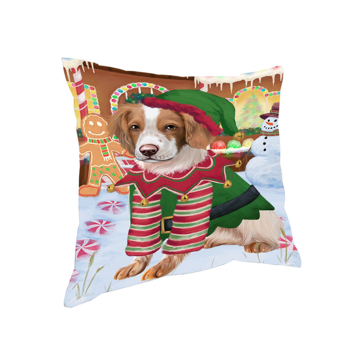 Christmas Gingerbread House Candyfest Brittany Spaniel Dog Pillow PIL79156