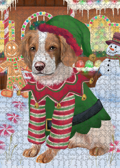 Christmas Gingerbread House Candyfest Brittany Spaniel Dog Puzzle with Photo Tin PUZL93064