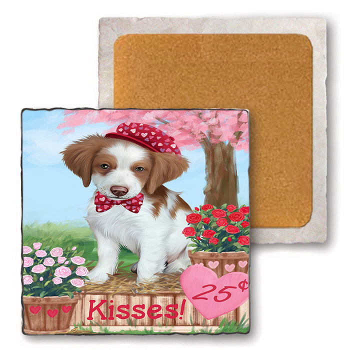 Rosie 25 Cent Kisses Brittany Spaniel Dog Set of 4 Natural Stone Marble Tile Coasters MCST51417