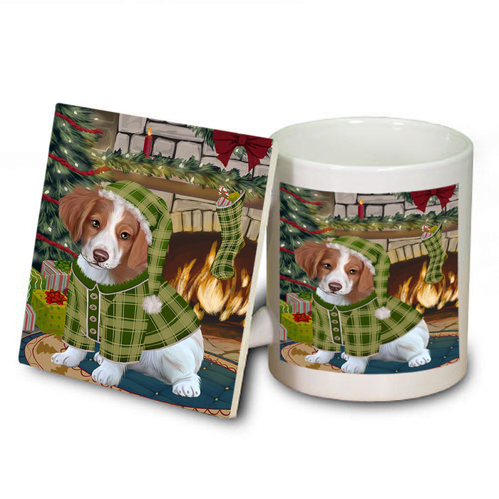 The Stocking was Hung Brittany Spaniel Dog Mug and Coaster Set MUC55239