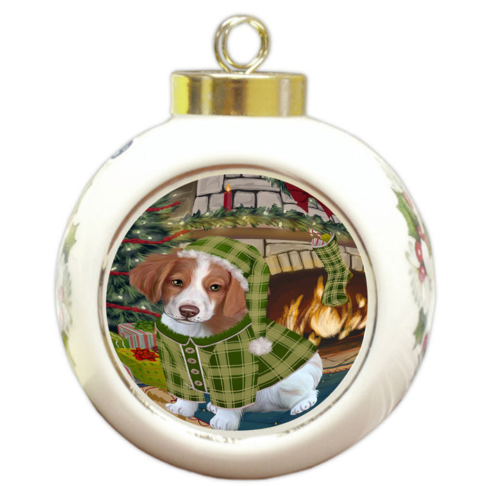 The Stocking was Hung Brittany Spaniel Dog Round Ball Christmas Ornament RBPOR55603