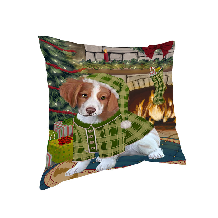 The Stocking was Hung Brittany Spaniel Dog Pillow PIL69916