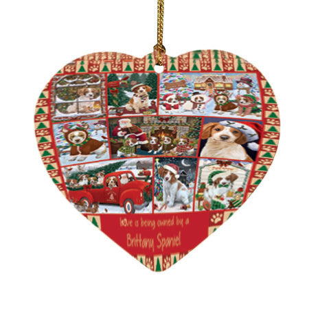 Love is Being Owned Christmas Brittany Spaniel Dogs Heart Christmas Ornament HPOR57836