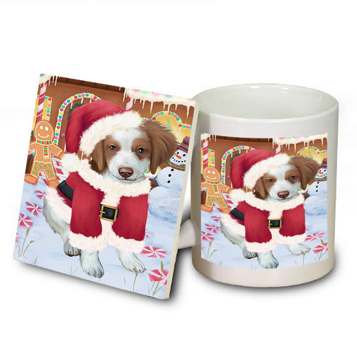 Christmas Gingerbread House Candyfest Brittany Spaniel Dog Mug and Coaster Set MUC56280