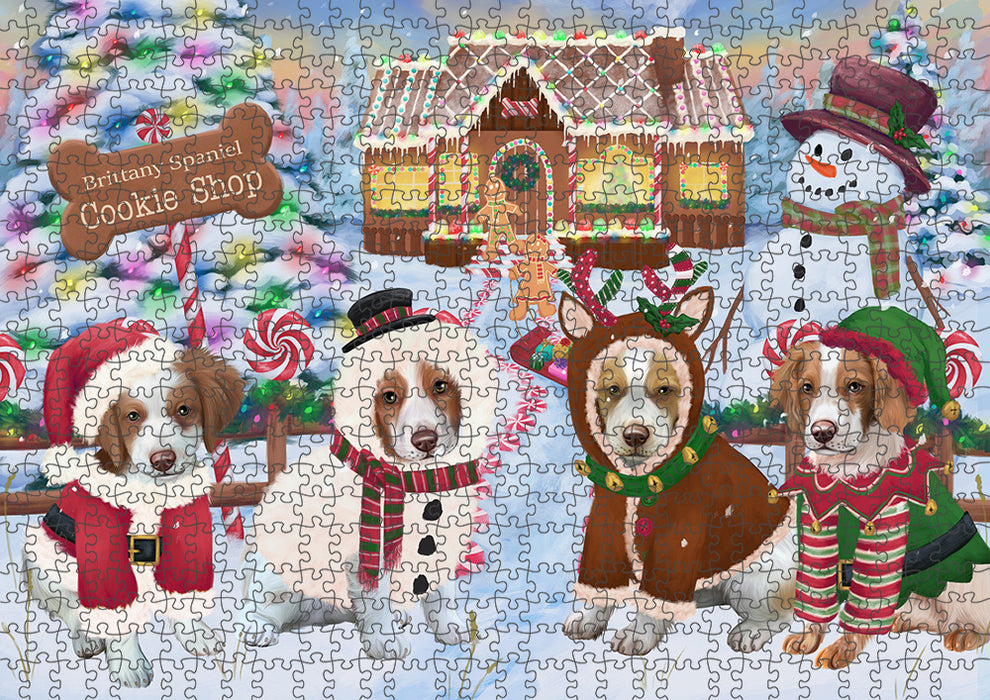 Holiday Gingerbread Cookie Shop Brittany Spaniels Dog Puzzle with Photo Tin PUZL93740