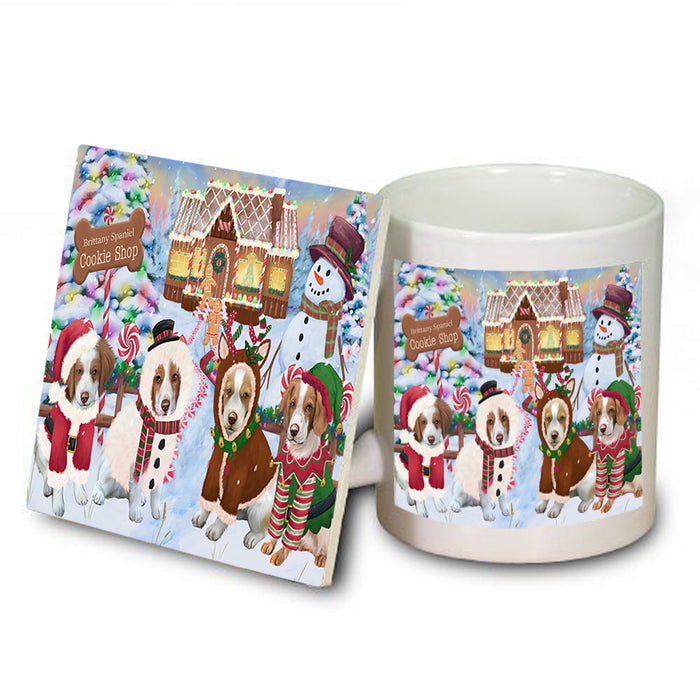 Holiday Gingerbread Cookie Shop Brittany Spaniels Dog Mug and Coaster Set MUC56377