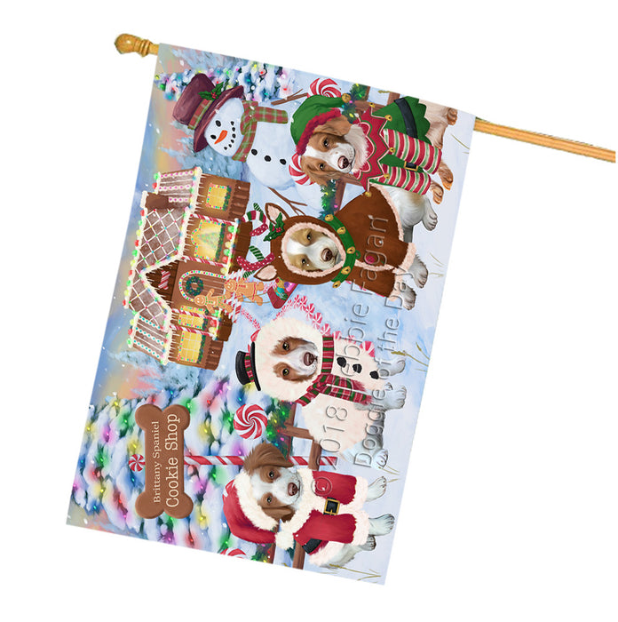 Holiday Gingerbread Cookie Shop Brittany Spaniels Dog House Flag FLG57069