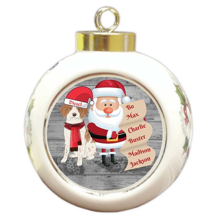 Custom Personalized Santa with Brittany Spanie Dog Christmas Round Ball Ornament