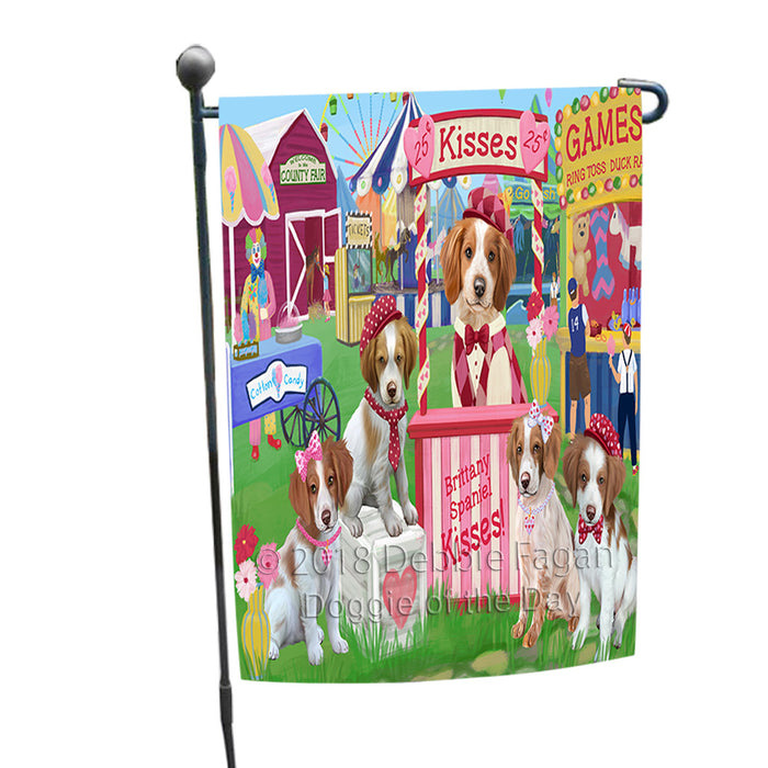 Carnival Kissing Booth Brittany Spaniels Dog Garden Flag GFLG56827