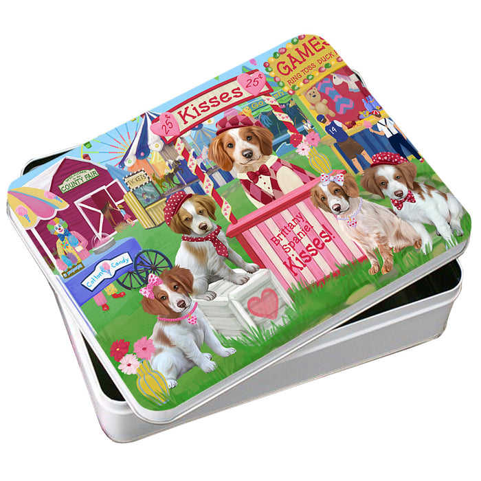 Carnival Kissing Booth Brittany Spaniels Dog Photo Storage Tin PITN56222