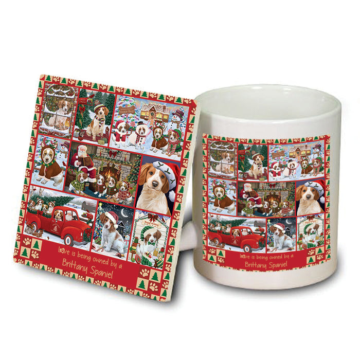 Love is Being Owned Christmas Brittany Spaniel Dogs Mug and Coaster Set MUC57201