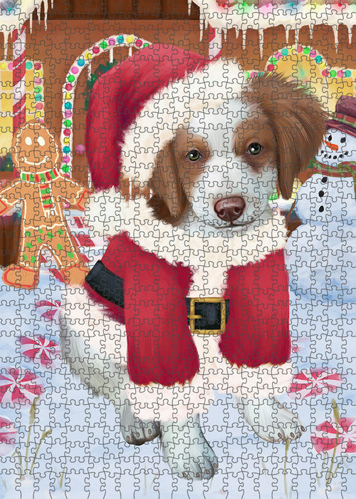 Christmas Gingerbread House Candyfest Brittany Spaniel Dog Puzzle with Photo Tin PUZL93352