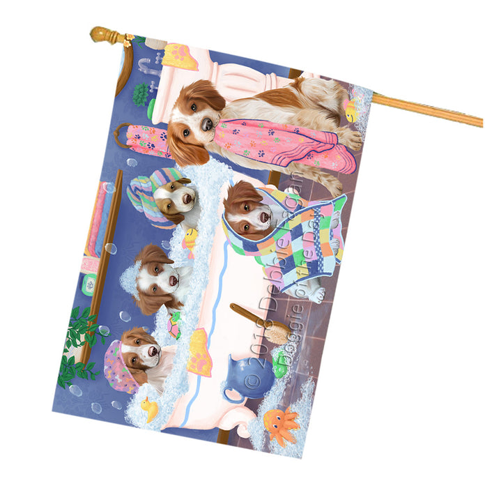 Rub A Dub Dogs In A Tub Brittany Spaniels Dog House Flag FLG57457