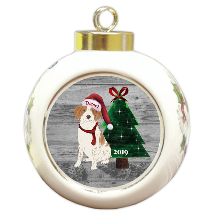 Custom Personalized Brittany Spanie Dog Glassy Classy Christmas Round Ball Ornament