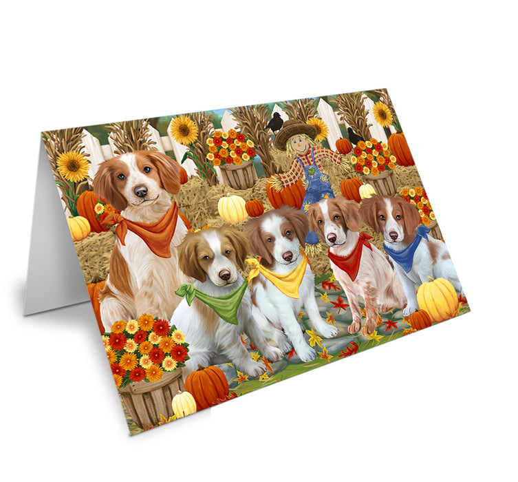 Fall Festive Gathering Brittany Spaniels Dog with Pumpkins Handmade Artwork Assorted Pets Greeting Cards and Note Cards with Envelopes for All Occasions and Holiday Seasons GCD55919