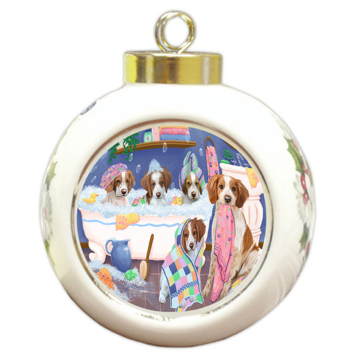 Rub A Dub Dogs In A Tub Brittany Spaniels Dog Round Ball Christmas Ornament RBPOR57129