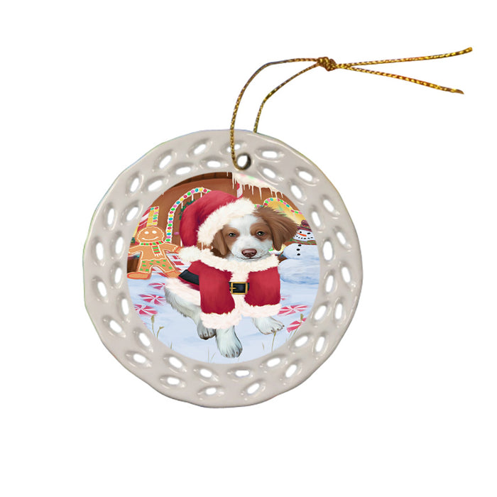 Christmas Gingerbread House Candyfest Brittany Spaniel Dog Ceramic Doily Ornament DPOR56644