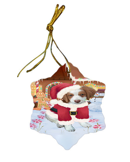 Christmas Gingerbread House Candyfest Brittany Spaniel Dog Star Porcelain Ornament SPOR56644