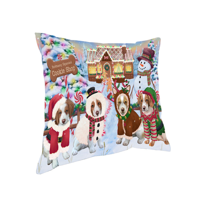 Holiday Gingerbread Cookie Shop Brittany Spaniels Dog Pillow PIL79832