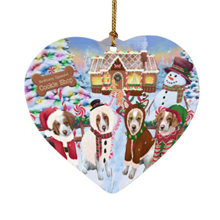 Holiday Gingerbread Cookie Shop Brittany Spaniels Dog Heart Christmas Ornament HPOR56741