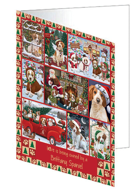 Love is Being Owned Christmas Brittany Spaniel Dogs Handmade Artwork Assorted Pets Greeting Cards and Note Cards with Envelopes for All Occasions and Holiday Seasons GCD78854