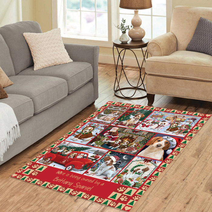 Love is Being Owned Christmas Brittany Spaniel Dogs Area Rug