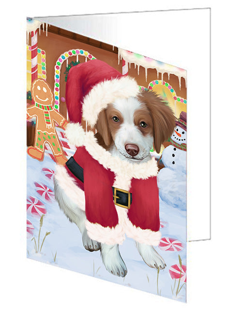 Christmas Gingerbread House Candyfest Brittany Spaniel Dog Handmade Artwork Assorted Pets Greeting Cards and Note Cards with Envelopes for All Occasions and Holiday Seasons GCD73379