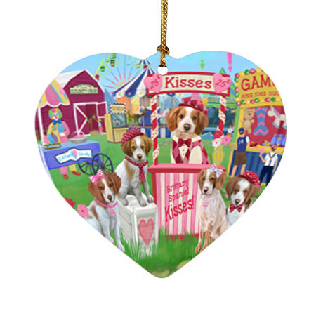 Carnival Kissing Booth Brittany Spaniels Dog Heart Christmas Ornament HPOR56635