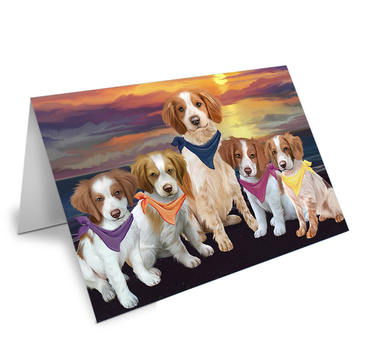 Family Sunset Portrait Brittany Spaniels Dog Handmade Artwork Assorted Pets Greeting Cards and Note Cards with Envelopes for All Occasions and Holiday Seasons GCD54755