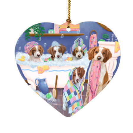 Rub A Dub Dogs In A Tub Brittany Spaniels Dog Heart Christmas Ornament HPOR57129