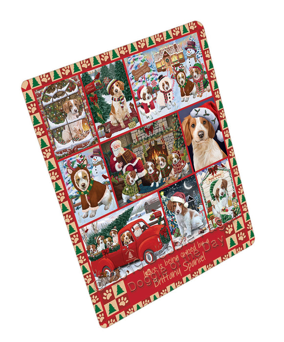 Love is Being Owned Christmas Brittany Spaniel Dog Cutting Board - For Kitchen - Scratch & Stain Resistant - Designed To Stay In Place - Easy To Clean By Hand - Perfect for Chopping Meats, Vegetables