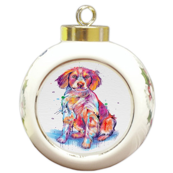 Watercolor Brittany Spaniel Dog Round Ball Christmas Ornament RBPOR58204