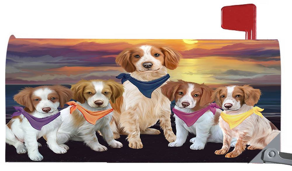 Family Sunset Portrait Brittany Spaniel Dogs Magnetic Mailbox Cover MBC48457