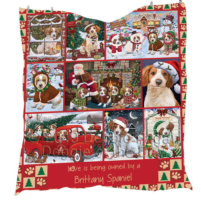 Love is Being Owned Christmas Brittany Spaniel Dogs Quilt
