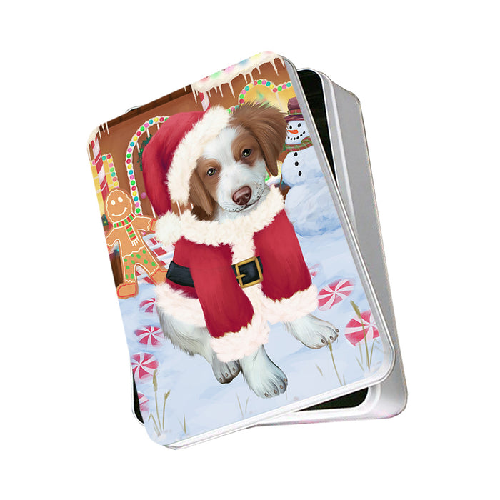Christmas Gingerbread House Candyfest Brittany Spaniel Dog Photo Storage Tin PITN56231