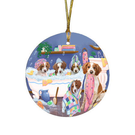 Rub A Dub Dogs In A Tub Brittany Spaniels Dog Round Flat Christmas Ornament RFPOR57129