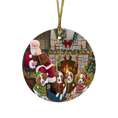 Christmas Cozy Holiday Tails Brittany Spaniels Dog Round Flat Christmas Ornament RFPOR55465