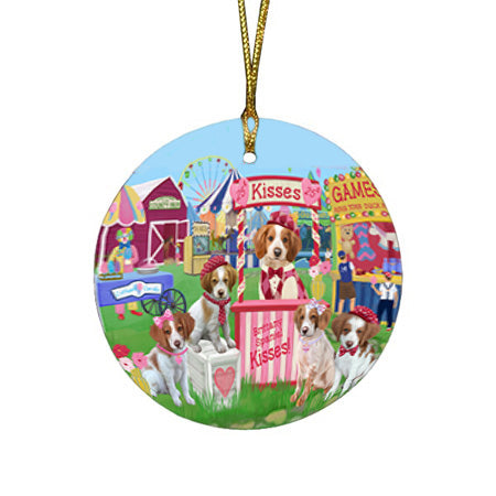 Carnival Kissing Booth Brittany Spaniels Dog Round Flat Christmas Ornament RFPOR56635