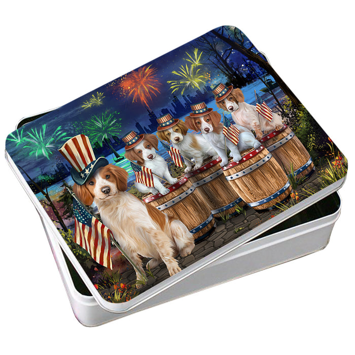 4th of July Independence Day Fireworks Brittany Spaniels at the Lake Photo Storage Tin PITN51019