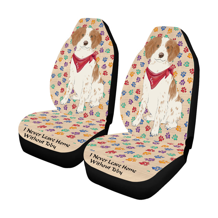 Personalized I Never Leave Home Paw Print Brittany Spanie Dogs Pet Front Car Seat Cover (Set of 2)