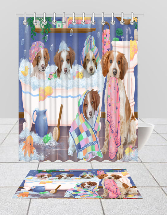 Rub A Dub Dogs In A Tub Brittany Spaniel Dogs Bath Mat and Shower Curtain Combo