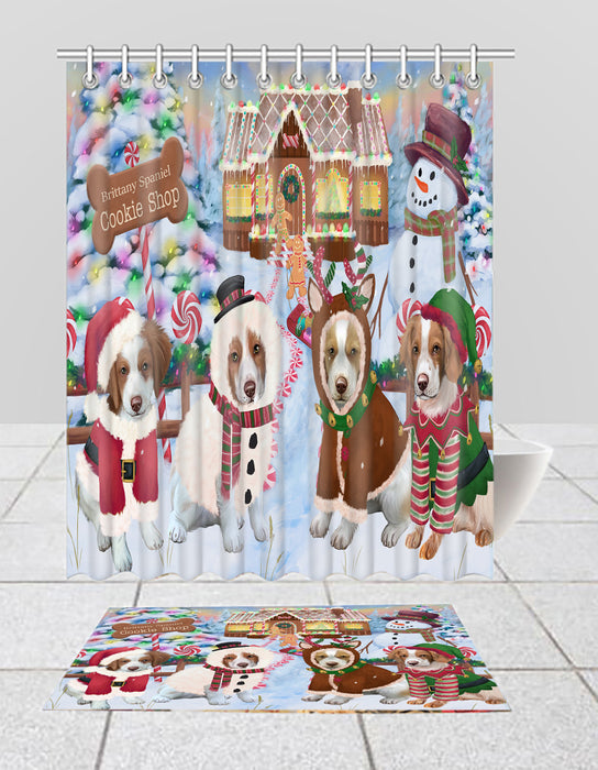 Holiday Gingerbread Cookie Brittany Spaniel Dogs  Bath Mat and Shower Curtain Combo