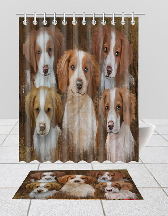 Rustic Brittany Spaniel Dogs  Bath Mat and Shower Curtain Combo