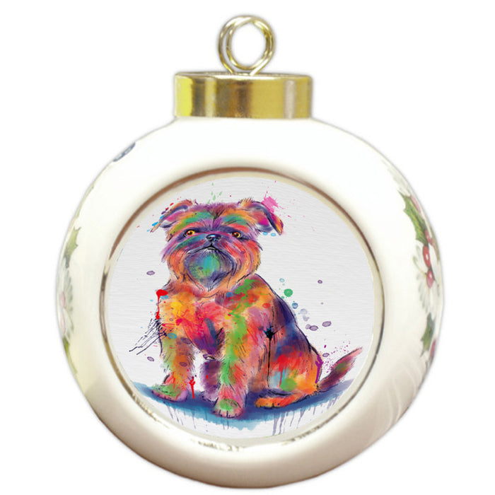 Watercolor Brussels Griffons Dog Round Ball Christmas Ornament RBPOR58763
