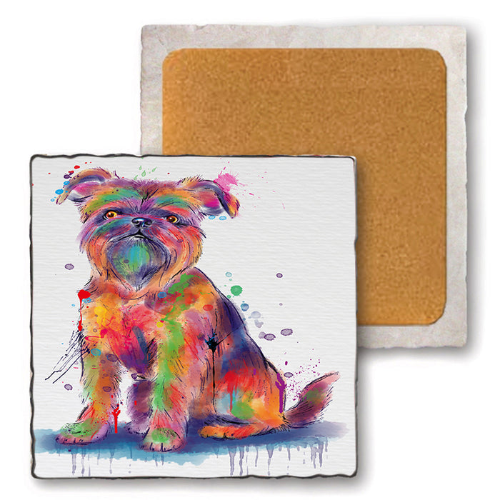 Watercolor Brussels Griffons Dog Set of 4 Natural Stone Marble Tile Coasters MCST52545