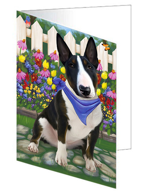 Spring Floral Bull Terrier Dog Handmade Artwork Assorted Pets Greeting Cards and Note Cards with Envelopes for All Occasions and Holiday Seasons GCD53486